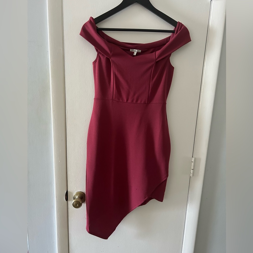 Charlotte Russe Off the Shoulder Asymmetrical Maroon Dress